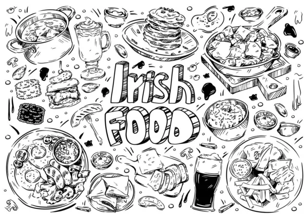 Illustrazione Vettoriale Disegnata Mano Doodle Irish Food Colcannon Patate Boxty — Vettoriale Stock