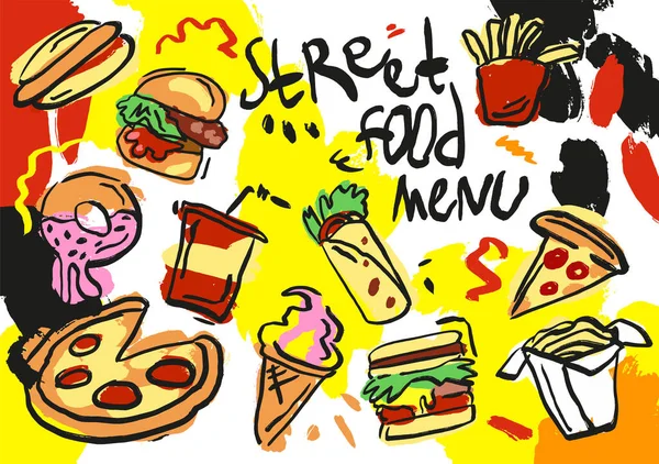 Ilustración Vectorial Dibujos Dibujados Mano Comida Doodle Tipos Fideos Soba — Archivo Imágenes Vectoriales