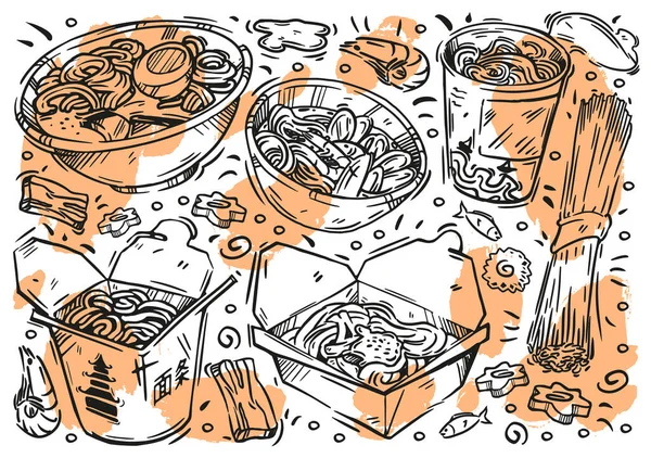 Illustration Vectorielle Dessinée Main Sur Tableau Blanc Des Croquis Nourriture — Image vectorielle