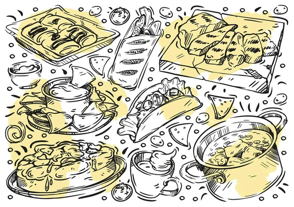 Ligne Dessinée Main Illustration Vectorielle Nourriture Doodle Cuisine Mexicaine Viande — Image vectorielle