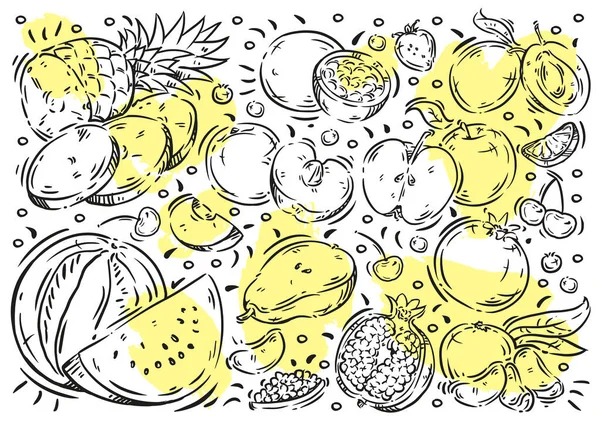 Dibujado Mano Vector Ilustración Alimentos Doodle Line Frutas Bayas Exóticas — Vector de stock