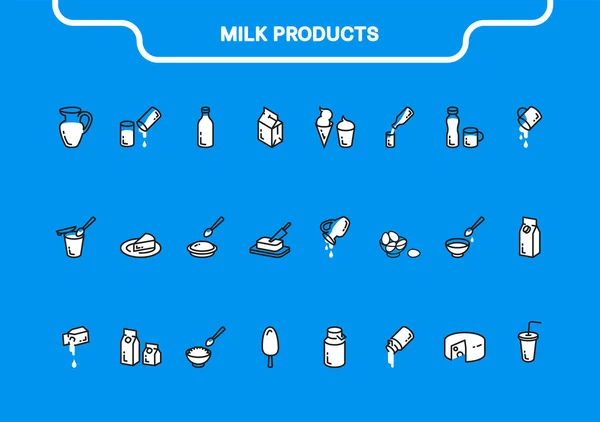 Simple Vector Icon Line Fill Set Milk Products Collection Milk — Stock Vector