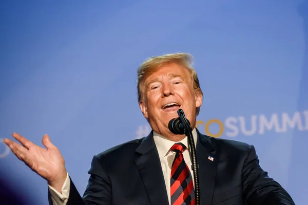 12.07.2018. BRÜZSEL, BELGIUM. NATO (Kuzey Atlantik Antlaşması Örgütü) SUMMMIT 2018 yılında Amerika Birleşik Devletleri Başkanı Donald Trump 'ın basın toplantısı