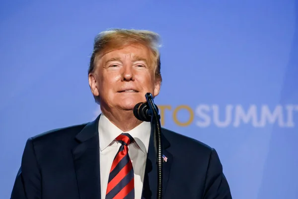 12.07.2018. BRÜZSEL, BELGIUM. NATO (Kuzey Atlantik Antlaşması Örgütü) SUMMMIT 2018 yılında Amerika Birleşik Devletleri Başkanı Donald Trump 'ın basın toplantısı