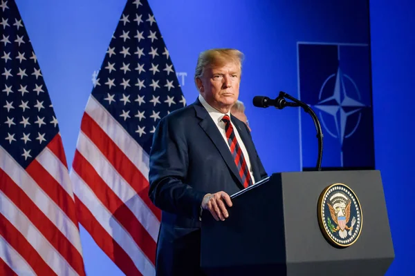 2018 Brüssel Belgien Pressekonferenz Von Donald Trump Präsident Der Vereinigten — Stockfoto