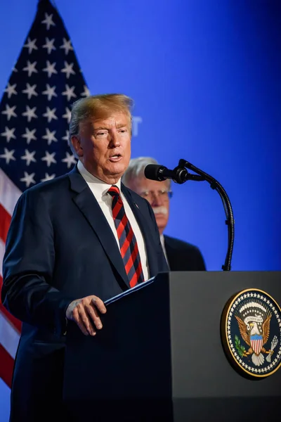12.07.2018. BRÜZSEL, BELGIUM. NATO (Kuzey Atlantik Antlaşması Örgütü) SUMMMIT 2018 yılında Amerika Birleşik Devletleri Başkanı Donald Trump 'ın basın toplantısı