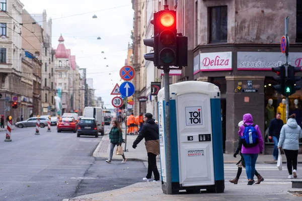 Riga Lettland Oktober 2020 Toi Toi Firmentoilette Auf Der Straße — Stockfoto