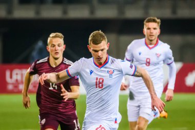 RIGA, LATVIA. 14 Kasım 2020. RIGA, LATVIA. UEFA Ulusal Futbol Takımı Letonya ve Faroe Adaları arasında oynanan Lider Maçı.