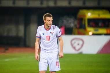 RIGA, LATVIA. 14 Kasım 2020. RIGA, LATVIA. UEFA Ulusal Futbol Takımı Letonya ve Faroe Adaları arasında oynanan Lider Maçı.