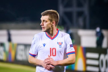 RIGA, LATVIA. 14 Kasım 2020. RIGA, LATVIA. UEFA Ulusal Futbol Takımı Letonya ve Faroe Adaları arasında oynanan Lider Maçı.