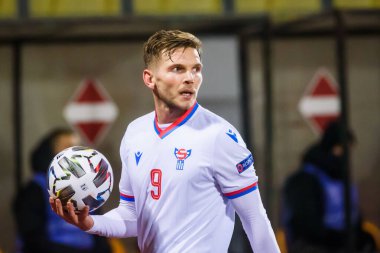 RIGA, LATVIA. 14 Kasım 2020. RIGA, LATVIA. UEFA Ulusal Futbol Takımı Letonya ve Faroe Adaları arasında oynanan Lider Maçı.
