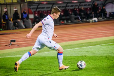 RIGA, LATVIA. 14 Kasım 2020. RIGA, LATVIA. UEFA Ulusal Futbol Takımı Letonya ve Faroe Adaları arasında oynanan Lider Maçı.