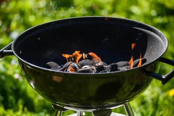 Seçici odak fotoğrafı. Barbekü için kömür.