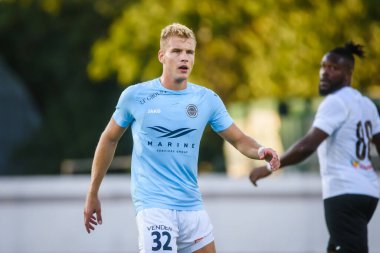 RIGA, LATVIA. 5 Ağustos 2021. UEFA Avrupa Konferansı Ligi RIGA FC ve Hibernianlar arasındaki Üçüncü Ön eleme Turu.