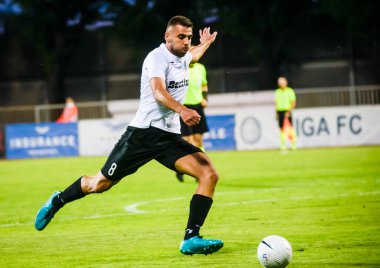 RIGA, LATVIA. 5 Ağustos 2021. UEFA Avrupa Konferansı Ligi RIGA FC ve Hibernianlar arasındaki Üçüncü Ön eleme Turu.