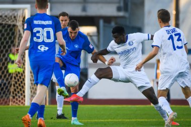 RIGA, LATVIA. 12 Ağustos 2021. UEFA Avrupa Konferansı Ligi RFS ve GENT arasındaki Üçüncü Ön eleme Turu.