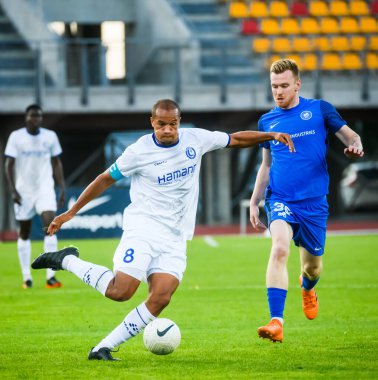 RIGA, LATVIA. 12 Ağustos 2021. UEFA Avrupa Konferansı Ligi RFS ve GENT arasındaki Üçüncü Ön eleme Turu.