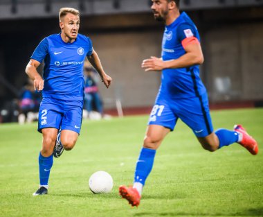 RIGA, LATVIA. 12 Ağustos 2021. UEFA Avrupa Konferansı Ligi RFS ve GENT arasındaki Üçüncü Ön eleme Turu.