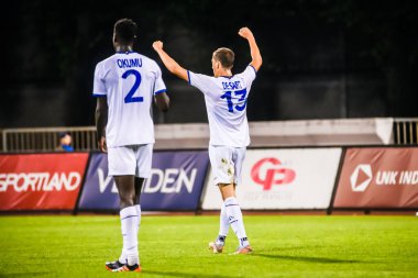 RIGA, LATVIA. 12 Ağustos 2021. UEFA Avrupa Konferansı Ligi RFS ve GENT arasındaki Üçüncü Ön eleme Turu.