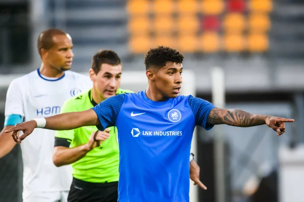 RIGA, LATVIA. 12 Ağustos 2021. UEFA Avrupa Konferansı Ligi RFS ve GENT arasındaki Üçüncü Ön eleme Turu.