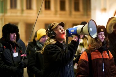 RIGA, LATVIA. 9 Ocak 2026. Riga Kalesi yakınlarında Venezuela 'dan Çekilme Protestosu.