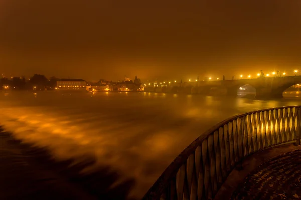 Autumn Dawn Historic Prague Charles Bridge Vltava River Prague Enesco — Stock Photo, Image