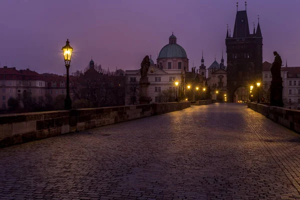 Otoño Amanecer Histórica Praga Puente Carlos Sobre Río Moldava Praga — Foto de Stock