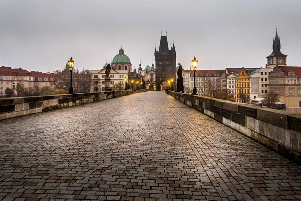 Осенний Рассвет Исторической Праге Карлова Моста Через Реку Влтаву Прага — стоковое фото
