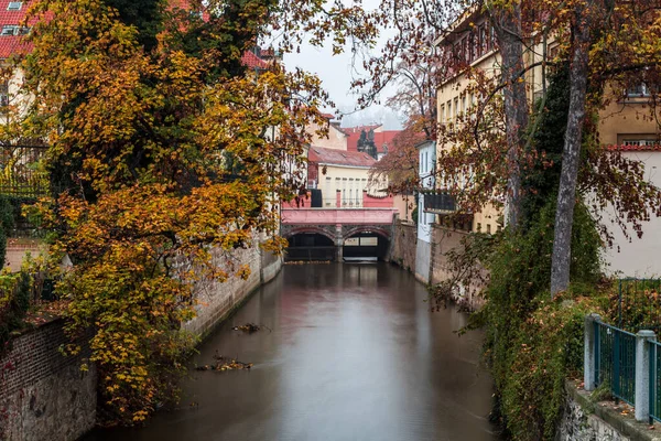 Őszi Hajnal Történelmi Prágában Károly Hídnál Moldva Folyó Felett Prága — Stock Fotó