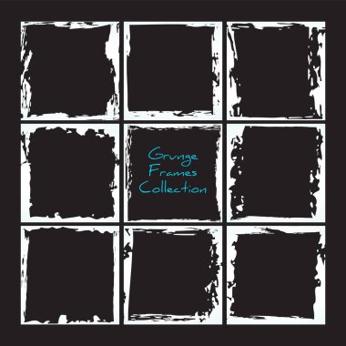 Vektör Grunge Fotoğraf Çerçeveleri Şablon Koleksiyonu. Kış tatili buz süsü sınırı. Beyaz donuk desenli monokrom tasarım elementleri kümesi