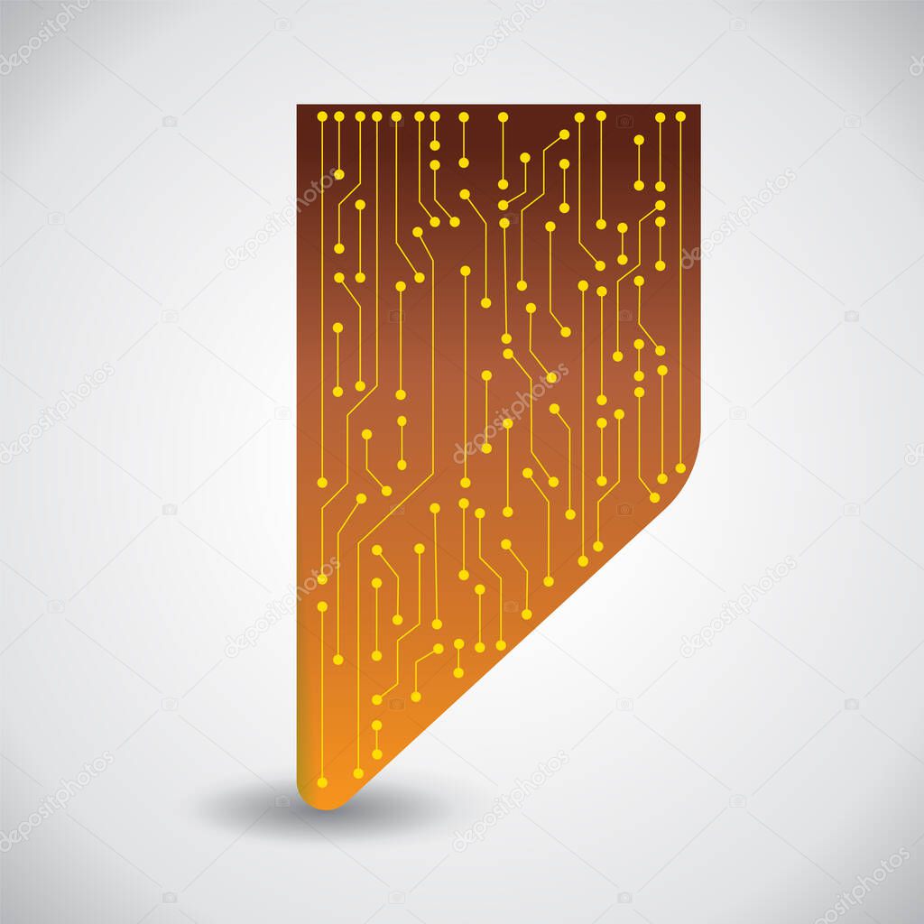 Microchip background. Vector microprocessor visualization in a chip. Yellow solder scheme on a copper plate. Computer electronic circuit board device. Integrated computing illustration