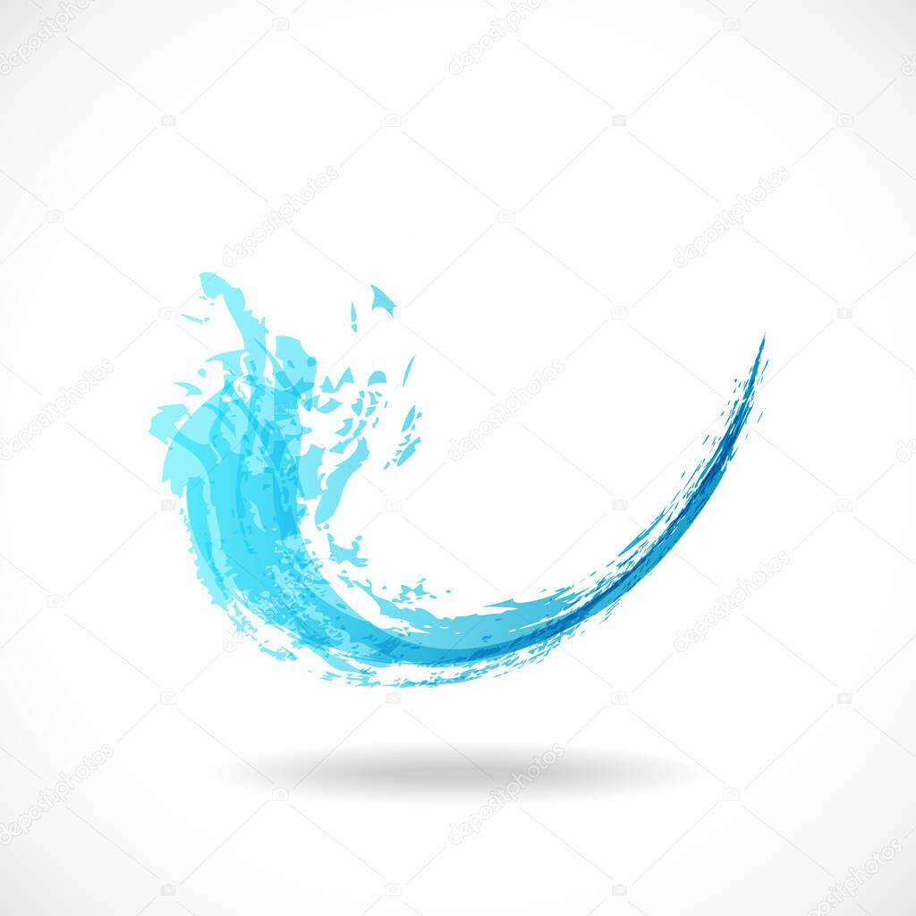 Blue water wave logo. Abstract colorful ink splash. Eco fluid stream template. Vector aqua grunge design
