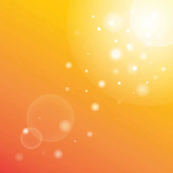 Rayons de soleil avec bokeh sur fond de ciel orange. Photo d'été moderne avec un rayon de soleil éclatant. Belle illustration vectorielle ensoleillée lumineuse. Modèle de bannière colorée abstraite — Image vectorielle