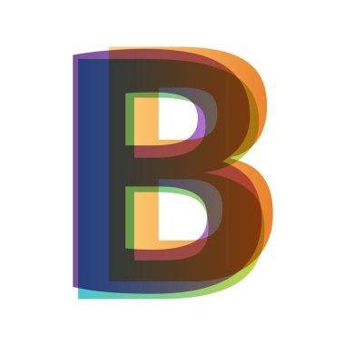 B harfi renk şeffaflığı biçimini beyaz arkaplanda izole eder. Alfabe farklı retro renklerden katlanmış. Jpeg illüstrasyonu.