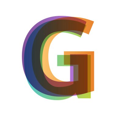 Beyaz arkaplanda izole edilmiş renk şeffaflığı biçiminde G harfi. Alfabe farklı retro renklerden katlanmış. Jpeg illüstrasyonu.