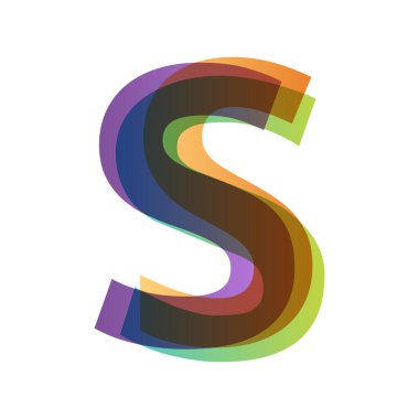 S harfi beyaz arkaplanda izole edilmiş renk şeffaflık biçimi ile örtüşür. Alfabe farklı retro renklerden katlanmış. Jpeg illüstrasyonu.