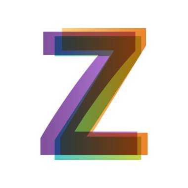 Renk şeffaflığı biçiminde Z harfi beyaz arkaplanda izole edilmiştir. Alfabe farklı retro renklerden katlanmış. Jpeg illüstrasyonu.