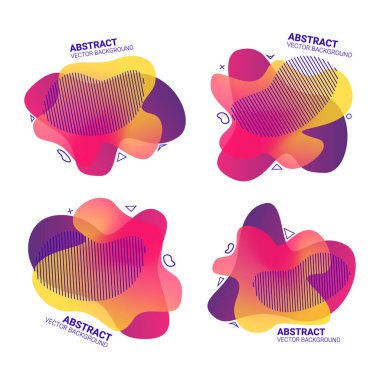 Bulanık serbest biçimler ayarlandı. Sıvı yumuşak geçiş dinamik formları ve çizgileri akıyor. Tasarım için akışkan organik renkli grafik elementler. Vektör şablonu illüstrasyonu