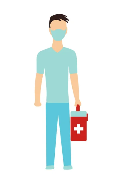 Muž Lékařském Obleku Masce Lékařskou Brašnou Ilustrace Lékařem Uniformě Plochá — Stock fotografie