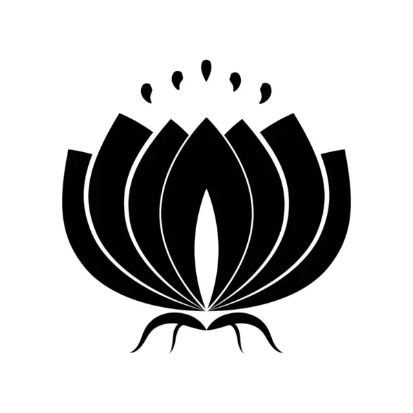 Black lotus silhouette with white contour and decor. Water lily icon, isolated flower symbol for design. Jpeg illustration — Stock Photo, Image