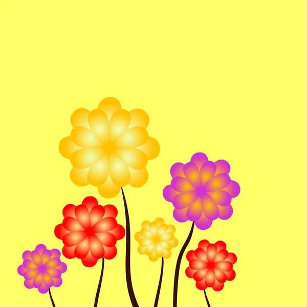 Primavera fiori stilizzati su sfondo giallo. Bellissimo modello di design astratto. Illustrazione dell'ora legale. Jpeg — Foto Stock