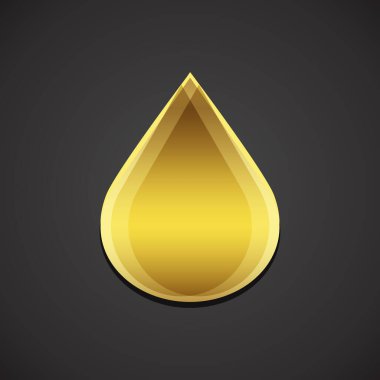 Siyah arka planda altın yağ damlası simgesi. Güzellik salonunun grafiksel kaplıca ikonu. Enerji ve güç sembolü endüstriyel konsept şirketi logosu. Jpeg illüstrasyonu