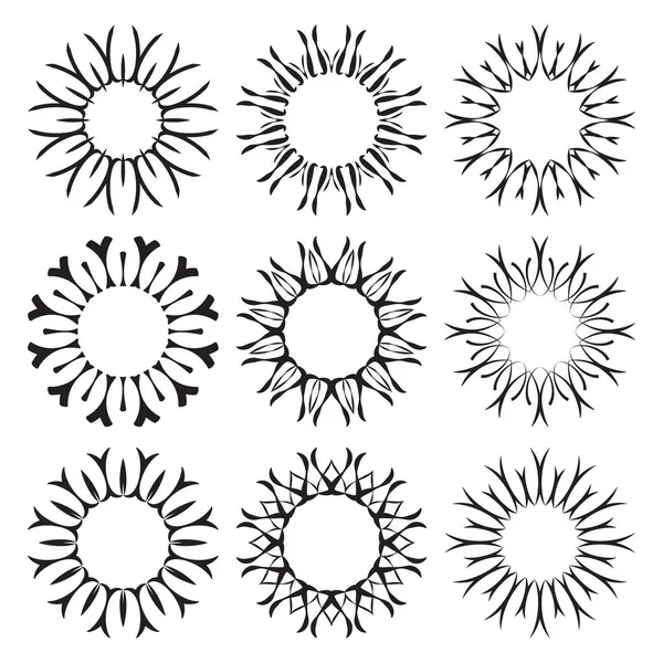 Декоративная Коллекция Символов Чёрного Солнца Набор Линейных Солнечных Лучей Выделенных — стоковое фото