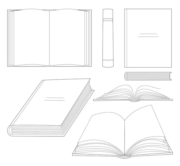 Books Linear Sketch Symbols Collection Different Positions Opened Closed Books — Stock Photo, Image