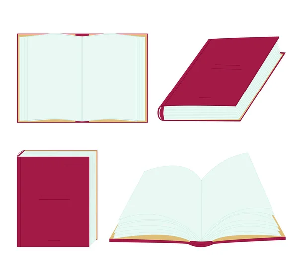 Κόκκινο Βιβλίο Διαφορετικές Προβολές Ανοιχτά Και Κλειστά Βιβλία Διάφορες Θέσεις — Φωτογραφία Αρχείου
