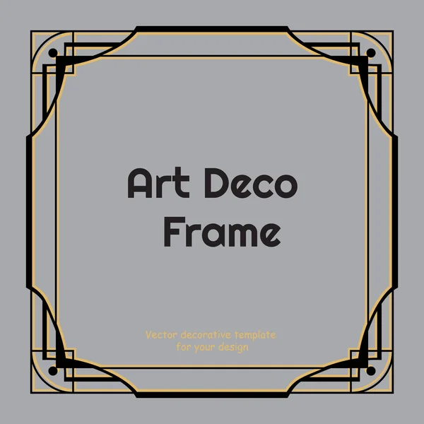 Art deco square border or frame on grey background. Vintage luxury ornament design element. Vector graphic artwork illustration — Stock Vector