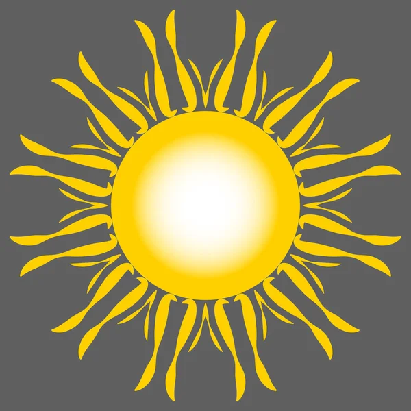 Stilize güneş logosu. Gri üzerine güzel bir tasarım sarı güneş. Parlak güneş ışınları yaz sembolü olarak güneş patlaması yapar. Eski çerçeve sanat eserleri. Retro altın desenli dekorasyon. Jpeg — Stok fotoğraf