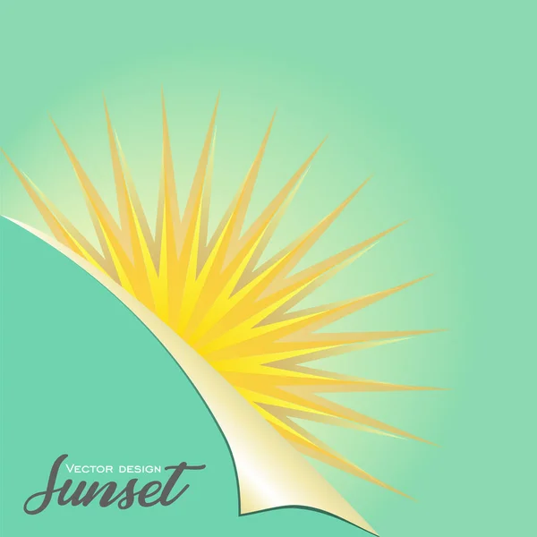 Солнце покрывает зеленый лист изогнутым угловым фоном. Плакат с векторным солнцем. Поздравительная открытка — стоковый вектор