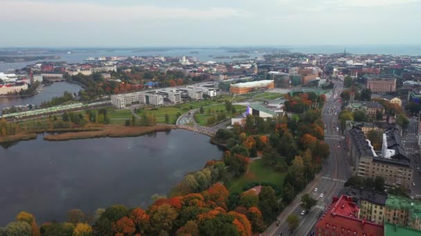 Veduta Aerea Della Baia Helsinki Finlandia Paesaggio Urbano Autunno — Video Stock
