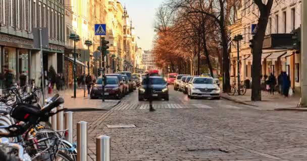 Finland Helsinki November 2020 Northern Esplanade Street Pohjoisesplanadi Zonnige Herfstdag — Stockvideo